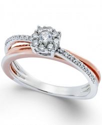 Diamond Crossover Promise Ring (1/4 ct. t. w. ) in Sterling Silver and 14k Rose Gold