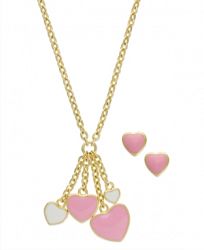 Children's Pink and White Heart Jewelry Set in 18k Gold over Sterling Silver