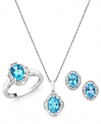 Blue and White Topaz Jewelry Set in Sterling Silver (4-1/3 ct. t. w. )