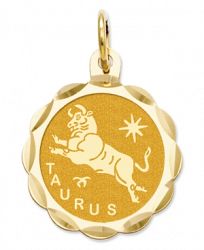 14k Gold Charm, Engraveable Taurus Zodiac Disc Charm