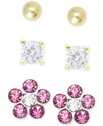Children's Cubic Zirconia Earring Trio in 18k Gold over Sterling Silver