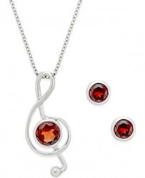 Victoria Townsend Garnet (2-1/5 ct. t. w. ) Musical Note Pendant Necklace and Earrings Set in Sterling Silver
