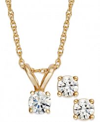 Diamond Pendant Necklace and Earrings Set in 10k White or Yellow Gold (1/10 ct. t. w. )
