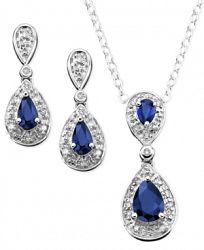 Sterling Silver Pendant and Earrings, Sapphire (1-3/8 ct. t. w. ) and Diamond (1/10 ct. t. w. ) Set