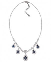 Carolee Necklace, Silver-Tone Blue Stone Pear Drop Frontal Necklace