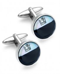 Sutton by Rhona Sutton Stainless Steel Glass and Cubic Zirconia Circle Cuff Links