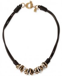 Robert Lee Morris Soho Two-Tone Mixed Metal Ring Leather Frontal Necklace