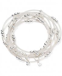 Nine West Silver-Tone White Cord Multi-Row Beaded Stretch Bracelet