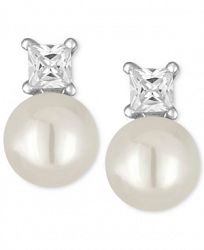 Majorica Silver-Tone Imitation Pearl and Crystal Stud Earrings