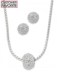 Charter Club Silver-Tone Glass Crystal Necklace and Stud Earrings