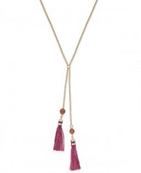 kate spade new york Gold-Tone Stone and Feather Double Tassel Lariat Necklace
