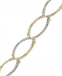 14k Gold and White Gold Bracelet, Diamond Accent Oval Link Bracelet