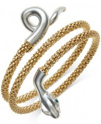 Emerald-Accent Snake Wrap Bracelet in 14k Gold Vermeil and Sterling Silver
