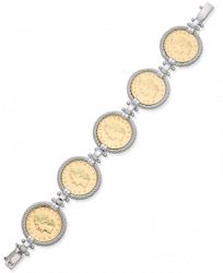 Italian Gold Two-Tone Lire Coin Bracelet in Sterling Silver and 14k Gold-Plated Bronze