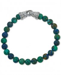 Esquire Men's Jewelry Reconstituted Azurite Malachite (8mm) Beaded Bracelet in Sterling Silver, Created for Macy's