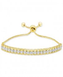 Diamond Accent Watch Link Slider Bracelet in Gold-Plated Brass