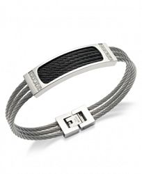 Men's Three-Row Cable and Diamond Bracelet in Stainless Steel (1/6 ct. t. w. )