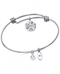 Unwritten Dog Charm and Crystal Adjustable Bracelet in Stainless Steel