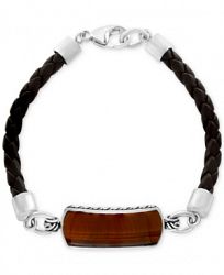 Effy Men's Tiger-Eye (29 x 10mm) Braided Leather Bracelet in Sterling Silver