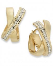 14k Gold Earrings, Diamond Accent X Hoop Earrings
