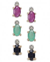 Victoria Townsend Oval Cut Emerald, Ruby and Sapphire and Diamond Accent Stud Trio in 18k Gold over Sterling Silver (2-3/8 ct. t. w. )