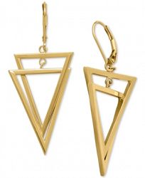 Interlocking Triangle Dangling Drop Earrings in 14k Gold, 1 1/4 inches