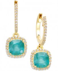 Emerald (1-1/2 ct. t. w. ) and Diamond (1/4 ct. t. w. ) Hoop Earrings
