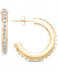 Signature Diamonds Small J-Hoop Earrings in 14k Gold over Resin Core Diamond and Crystallized Diamond Dust