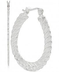 Touch of Silver Textured Teardrop Hoop Earring in Silver Plated Brass