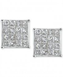 Diamond Square Cluster Stud Earrings (1 ct. t. w. ) in 10k White Gold