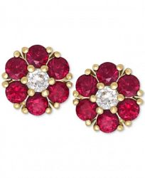Certified Ruby (1-1/5 ct. t. w. ) and White Sapphire (1/6 ct. t. w. ) Flower Stud Earrings in 14k Gold