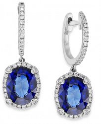 Velvet Bleu by Effy Manufactured Diffused Sapphire (3-3/4 ct. t. w. ) and Diamond (1/3 ct. t. w. ) Oval Earrings in 14k White Gold