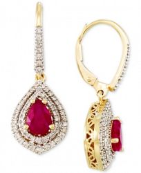 Rare Featuring Gemfields Certified Ruby (1-3/10 ct. t. w. ) and Diamond (3/8 ct. t. w. ) Drop Earrings in 14k Gold
