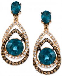 Le Vian Chocolatier London Blue Topaz (7-3/4 ct. t. w. ) and Diamond (1-1/3 ct. t. w. ) Interlocking Teardrop Drop Earrings in 14k Rose Gold, Created for Macy's