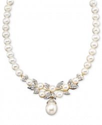 14k Gold Necklace, Cultured Freshwater Pearl and Diamond (3/8 ct. t. w. )