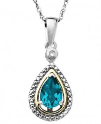14k Gold and Sterling Silver Necklace, Blue Topaz (3/4 ct. t. w. ) and Diamond Accent Teardrop Pendant