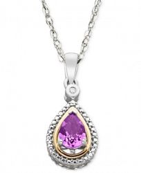 Sterling Silver and 14k Gold Necklace, Amethyst (5/8 ct. t. w. ) and Diamond Accent Pendant