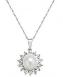 Cultured Freshwater Pearl (8mm) and Diamond Accent Pendant Necklace in 10k White Gold