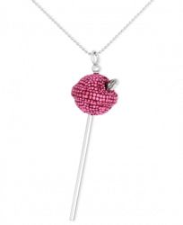 Simone I. Smith Platinum Over Sterling Silver Necklace, Pink Crystal Lollipop Pendant