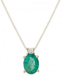 14k Gold Necklace, Emerald (1-1/10 ct. t. w. ) and Diamond Accent Oval Pendant