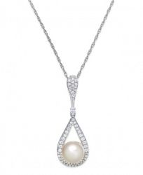Cultured Freshwater Pearl (8mm) and Diamond (1/3 ct. t. w. ) Pendant Necklace in 14k White Gold