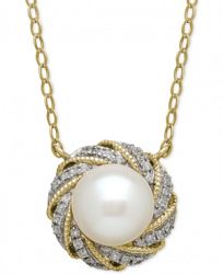 Cultured Freshwater Pearl (7mm) & Diamond Accent Pendant Necklace in 14k Gold