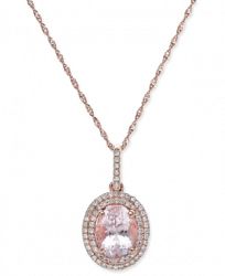 Morganite (1-1/2 ct. t. w. ) and Diamond (1/5 ct. t. w. ) Oval Pendant Necklace in 14k Rose Gold