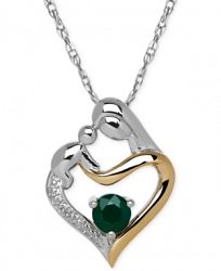 Emerald (1/3 ct. t. w. ) and Diamond Accent Mother and Infant Pendant Necklace in Sterling Silver and 14k Gold
