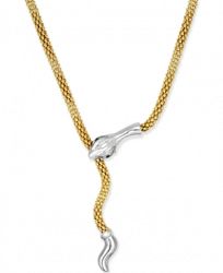 Emerald-Accent Snake Lariat Necklace in 14k Vermeil and Sterling Silver