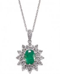 Emerald (1 ct. t. w. ) and Diamond (1/5 ct. t. w. ) Pendant Necklace in 14k White Gold