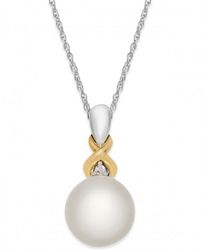 Cultured Freshwater Pearl (8mm) and Diamond Accent Pendant Necklace in Sterling Silver and 14k Gold