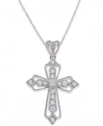 Diamond Milgrain Cross Pendant Necklace (1/5 ct. t. w. ) in 14k White Gold