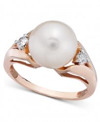 Cultured Freshwater Pearl (9-1/2mm) and Diamond (1/8 ct. t. w. ) Ring in 14k Rose Gold