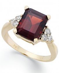 14k Gold Ring, Emerald-Cut Garnet (3-1/2 ct. t. w. ) and Diamond (1/4 ct. t. w. ) Ring